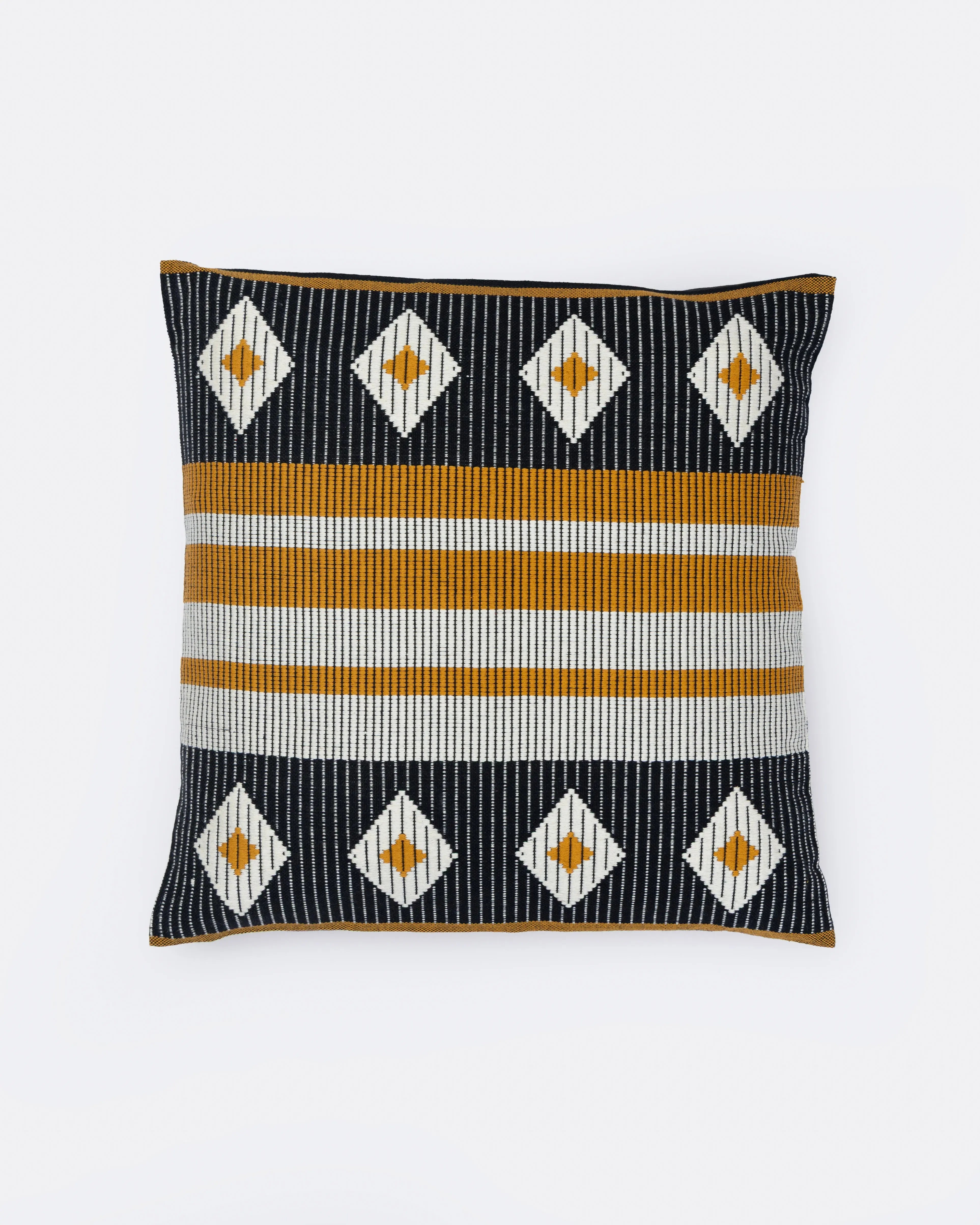 Handwoven Dumbara geometric pillow in heritage-inspired design, artisan crafted with natural fibers